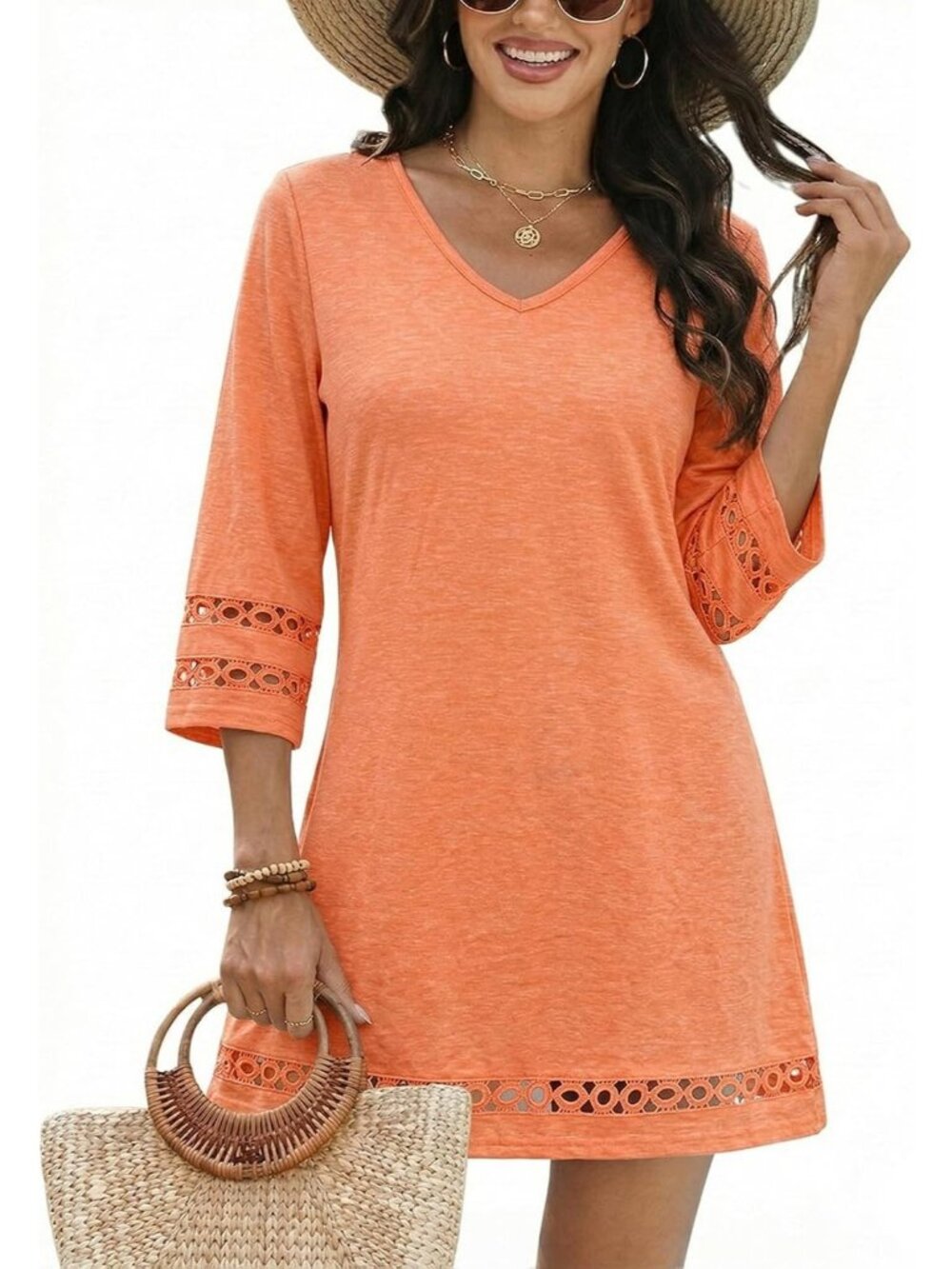 Women's Orange Polyester Coverup Beach Swimsuit Coverup Bathing Suit Cover Up